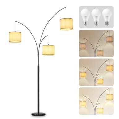 DLLT Modern Floor Lamp for Room: 3-Light Black Tree Dimmable Floor Lamps with Beige Shades for Living Room - Arc Standing Lamp for Bedroom - Tall Floor Lamp for Office Corner 3 LED Bulbs Included - Image 8