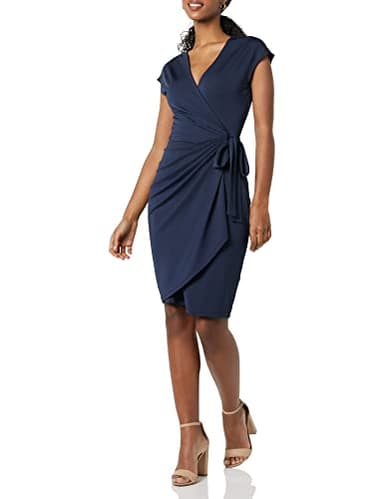 Amazon Essentials Women's Classic Cap Sleeve Wrap Dress (Available in Plus Size), Navy, X-Large - Image 1