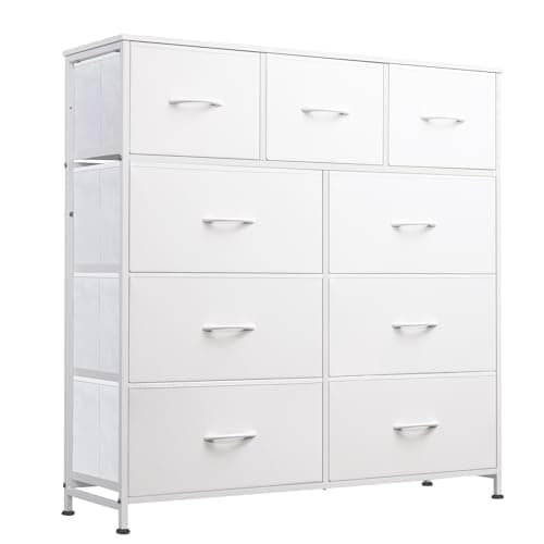 WLIVE 9-Drawer Dresser, Fabric Storage Tower for Bedroom, Hallway, Closet, Tall Chest Organizer Unit for Bedroom with Fabric Bins, Steel Frame, Wood Top, Easy Pull Handle, White - Image 1