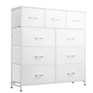WLIVE 9-Drawer Dresser, Fabric Storage Tower for Bedroom, Hallway, Closet, Tall Chest Organizer Unit for Bedroom with Fabric Bins, Steel Frame, Wood Top, Easy Pull Handle, White - Image 1