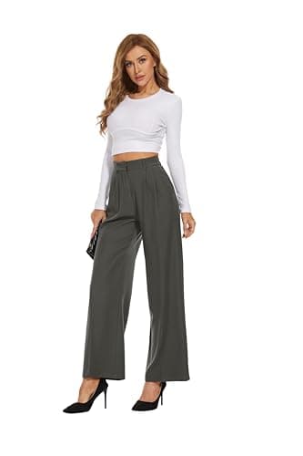 FUNYYZO Women's Wide Leg Pants High Elastic Waisted in The Back Business Work Trousers Long Straight Suit Pants - Image 4