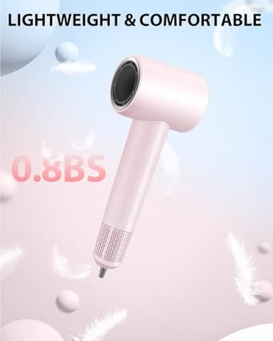 Hair Dryer,180000 RPM High-Speed Hair Blow Dryer with Brushless Motor, 500 Millions Negative Ionic Hair Dryer for Fast Drying, Quiet Thermo-Control Travel Hair dryers for Women Home Salon (Pink) - Image 8