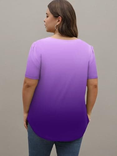 Plus Size Summer Tops Womens Trendy Puff Sleeve Casual Crewneck Shirts YH002 2XL - Image 5