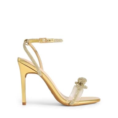 DREAM PAIRS Women's Double Bowknots Crystal Sandals Clear Slingback Heels Square Toe Shoes for Party Wedding Brielle,Size 6,Gold-Rhinestone,SDHS2389W - Image 2