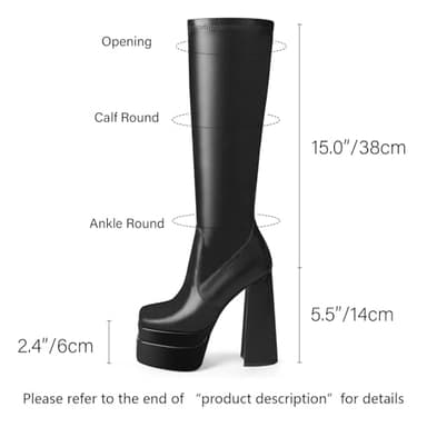 wetkiss Black Platform Knee High Boots Women Black Women's Knee-high Gogo Boots Chunky Long 70s Boot Stretch Leather Square Toe Party Festival Cosplay Halloween - Image 2