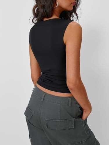 Trendy Queen Women Going Out Casual Tank Tops Spring Summer Basic Cute 2024 Sleeveless Shirt Y2K Fashion Outfit Clothes Black M - Image 4