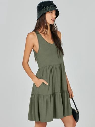 ANRABESS Womens Summer Casual Tank Dress Sleeveless V Neck T Shirt Sundress Flowy Tiered Swing Mini Beach Vacation Dresses Olive Green Medium - Image 7