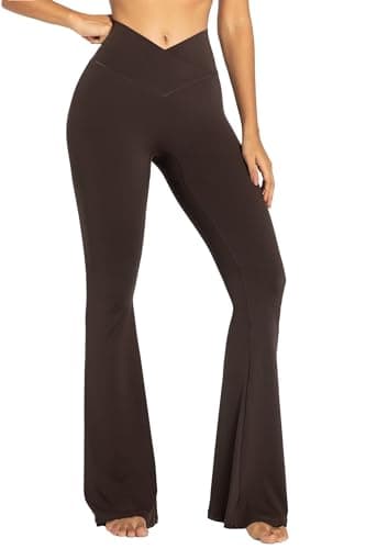 Sunzel Flare Leggings, Crossover Yoga Pants with Tummy Control, High Waisted and Wide Leg, No Front Seam Java Brown X-Large 28" Inseam - Image 5