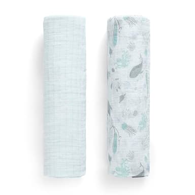 Delta Children 100% Cotton Muslin Baby Receiving Blankets for Girls and Boys – 47x47 Inches (Pack of 2), Sea Life - Image 6