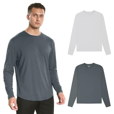 netdraw Men's Ultra Soft Bamboo Viscose T-Shirt Curve Hem Lightweight Cooling Long Sleeve Casual Basic Tee Shirt (Platinum/Oil Grey, Medium) - Image 1