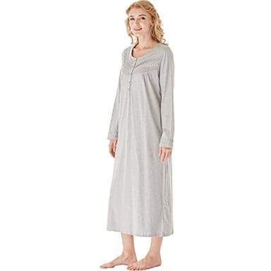 Keyocean Nightgown for Women, 100% Cotton Soft Lightweight Ladies Sleeping Gown, Light Grey, Large - Image 5