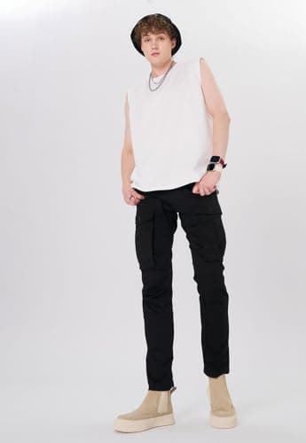 Plaid&Plain Men's and Women's Black Cargo Pants - Slim Fit, 3D Shape, Articulated Knees, Stretchy Fabric C804 Black 40WX28L - Image 5