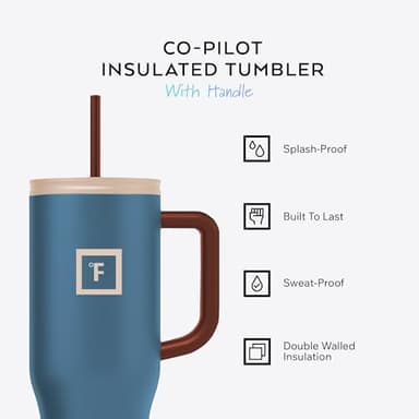 IRON °FLASK Co-Pilot Insulated Mug w/Boot, Straw & Flip Cap Lids - Cup Holder Bottle for Hot, Cold Drink - Leak-Proof - Water, Coffee Portable Travel Mug - Cream & Berries, 40 Oz - Image 2
