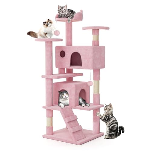 MoNiBloom 54 Inch Cat Tree Tower for Indoor Cats Large Adults, Pink Cat Tower with Scratching Post, Multi-Level Furniture Activity Center with Cat Condo Pet Play House, Soft Pink - Image 1