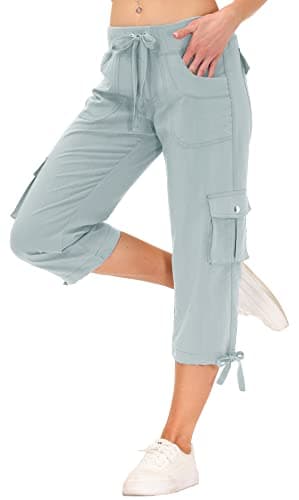 MoFiz Womens Capris with Pockets Loose Fit Casual Capri Pants Dressy Lightweight Ladies Baggy Cargo Pants for Hiking Light Gray 2XL - Image 2