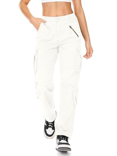 Jawtut Womens Cargo Pants Army Combat Work Pants with 8 Pockets Casual Cotton Ripstop Construction Pants (2083 Beige White 16) - Image 1