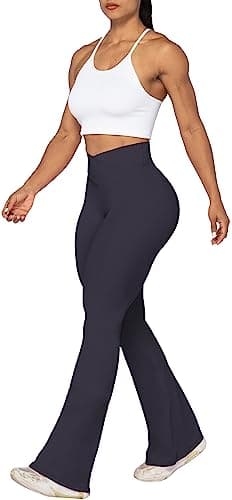 Sunzel Flare Leggings, Crossover Yoga Pants with Tummy Control, High-Waisted and Wide Leg, 30" Inseam, Graphite Large - Image 5