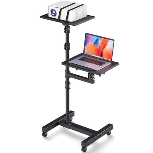 Facilife 2 Shelves Projector Stand Tripod, Height Adjustable Max 64", Mobile Laptop Cart on Wheels Projector Tripod Stand, Overbed Table with Wheels, Rolling Laptop Floor Stand for Couch - Image 1