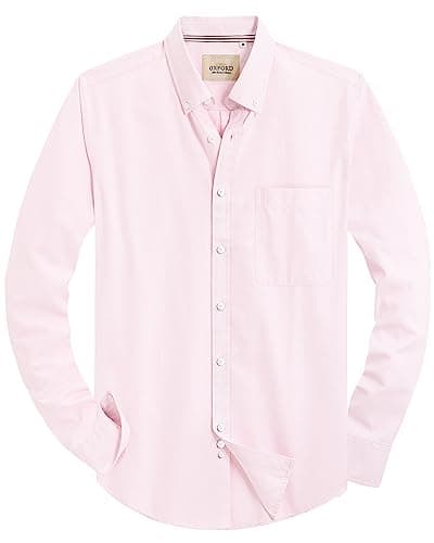 Alimens & Gentle Mens Solid Oxford Shirt Long Sleeve Dress Shirt Work Casual Button Down Shirts with Pocket Light Pink - Image 1