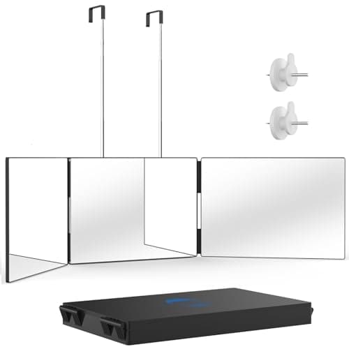 OLIBUY 3 Way Mirror for Hair Cutting, Three Way Mirror for Shaver and Makeup, Height Adjustable with Two Hold Nails, 360 Viewing Angle, Clear Anti-Fog HD Glass - Image 1