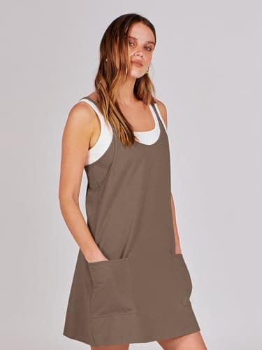 ANRABESS Women Athletic Dress Summer Tennis Workout Active Sports Mini Romper Dress Built in Shorts Travel Vacation Clothes Coffee Small - Image 8