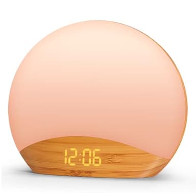 REACHER Wood Grain Sunrise Alarm Clock and Sound Machine Nightlight, Digital Dimmable Clock for Bedroom, 26 Sleep Sounds, White Noise Machine for Baby, Adults, Wake Up Light Alarm Clock for Kids - Image 1