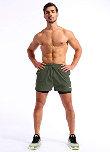 Pudolla Men’s 2 in 1 Running Shorts 5" Quick Dry Gym Athletic Workout Shorts for Men with Phone Pockets(Dark Green Large) - Image 6