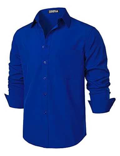 ZEROYAA Men's Regular Fit Dress Shirt Solid Wrinkle-Free Long Sleeve Casual Business Button Up Shirts with Pocket ZSSCL05-Royal Blue XX-Large - Image 2