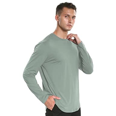 netdraw Men's Ultra Soft Bamboo Viscose T-Shirt Curve Hem Lightweight Cooling Long Sleeve Shirt (Sage/White, Medium) - Image 3