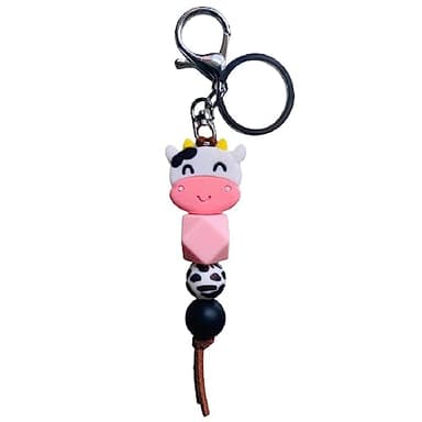 Pink Cow Keychain, Cute Cow Gifts for Women Girls, Cow Key Chain, Cow Handbag Charms Purse Charms, Cow Accessories for Cow Lovers - Image 1
