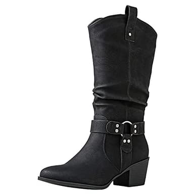 GLOBALWIN Women's Black Knee High Cowboy Boots Cowgirl Boots 8.5M - Image 1