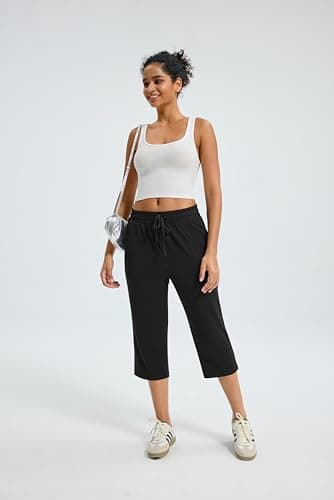 Maxbee Capri Pants for Women Drawstring Workout Sweatpants Comfy Lounge Elastic Waist Yoga Pants Black - Image 5