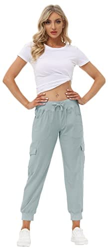 MoFiz Women Cargo Pants with Pockets Lightweight Outdoor Summer Travel Casual Hiking Pants Running Joggers Sweatpants Elastic Waist Light Grey L - Image 5