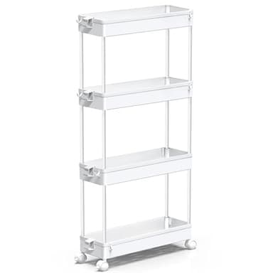 SPACEKEEPER Slim Rolling Storage Cart 4 Tier Bathroom Organizer Mobile Shelving Unit Utility Cart Tower Rack for Kitchen Laundry Narrow Places, White - Image 8