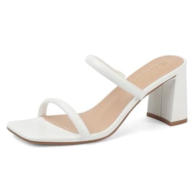Avidirk Women's Square Open Toe Heeled Sandals Two Strap Mules Slip On Block Chunky Mid White Heels Sandals - Image 1