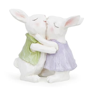 Hodao Easter Bunny Couple Decorations Spring Rabbit Figurines Valentine Day Tabletop Decor for Party Home Holiday Cute Rabbit Easter Day Couple Gifts in White - Image 3