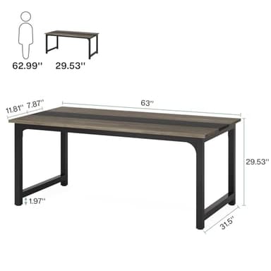 Tribesigns Modern Computer Desk, 63 x 31.5 inch Large Office Desk Computer Table Study Writing Desk Workstation for Home Office, Grey/Black - Image 3
