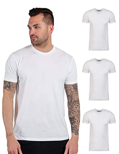 INTO THE AM Men's Plain Basic Tees 3 Pack Multipack - Fitted Essential Crewneck Blank Gym Classic Casual True Fit Fashion Undershirts for Guys (White/White/White, X-Large) - Image 1