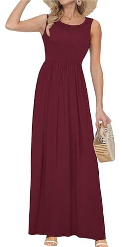 AUSELILY Women's Summer Sleeveless Loose Maxi Dress Casual Long Dresses with Pockets 2025 New (XL,Wine Red) - Image 3