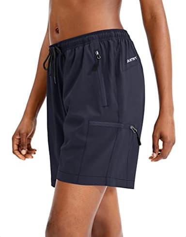 SANTINY Women's 5''/ 7''/9'' Hiking Cargo Shorts Quick Dry Lightweight Summer Shorts for Women Athletic Golf Zipper Pockets(Navy_M) - Image 2
