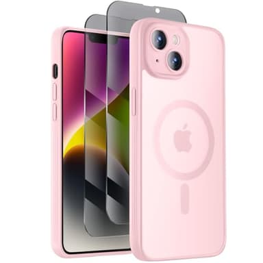 Symcele Designed for iPhone 14 Case, Compatible with MagSafe, with Privacy Screen Protectors X2, [Camera Protection] [15FT Military Drop Protection] Shockproof Phone Case, 6.1", Pink - Image 1