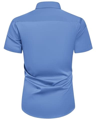 Alimens & Gentle Mens Short Sleeve Dress Shirts Wrinkle Free Solid Casual Button Down Shirts with Pocket, Indigo Blue, 4X-Large - Image 2