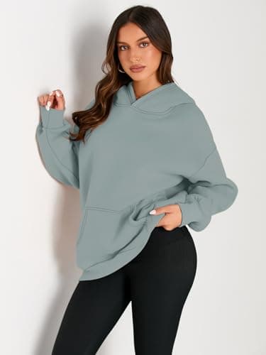 Trendy Queen Womens Oversized Hoodies Fleece Sweatshirts Fall Fashion 2025 Pullover Sweaters Winter Clothes Light Green S - Image 2