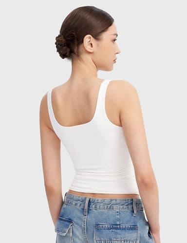 PUMIEY White Tank Tops for Women Square Neck Sleeveless Summer Tops, Splashed White X-Large - Image 4