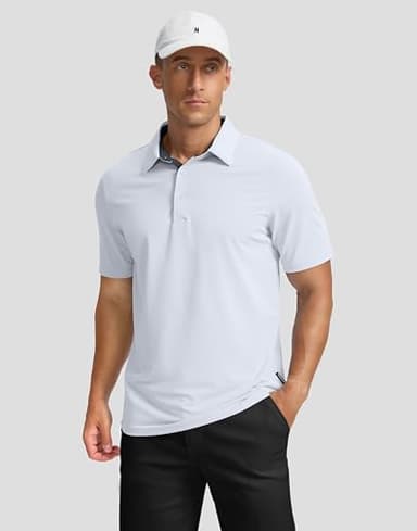 Men's Golf Shirts Dry Fit Moisture Wicking Performance Short Sleeve Collared Polo Shirts for Casual Tennis Bussiness (White, S) - Image 2