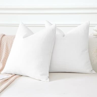 OTOSTAR Set of 2 Linen Throw Pillow Covers with Inserts Included Decorative Square Pillowcases with Inserts 20x20 Inch for Home Decor Sofa Bedroom Car 50 x 50 CM Pure White - Image 9