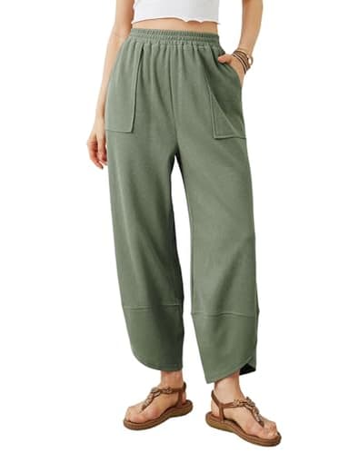 Xiaoxuemeng Womens Baggy Wide Leg Pants Casual Elastic Waisted Palazzo Harem Pants with Pockets (Green-L) - Image 1