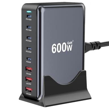 600W Fast USB C GaN Ⅲ Pro Charger Block,8 Port Charging Station,Dual 140W PD3.1 PPS Fast Charging Station for Multiple Devices Laptop Wall Charger Compatible with MacBook/iPhone 16/iPad etc - Image 1