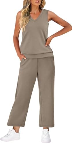 WIHOLL Two Piece Sets for Women Summer Outfits Comfy Lounge Sets Business Casual Outfits Airport Sweat Set Beach Vacation Clothes Coffee L - Image 3