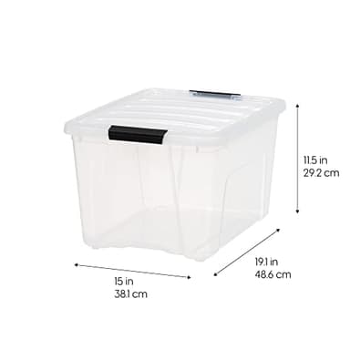IRIS USA 40 Qt Stackable Plastic Storage Bins with Lids, 6 Pack - BPA-Free, Made in USA - See-Through Organizing Solution, Latches, Durable Nestable Containers, Secure Pull Handle - Clear - Image 2